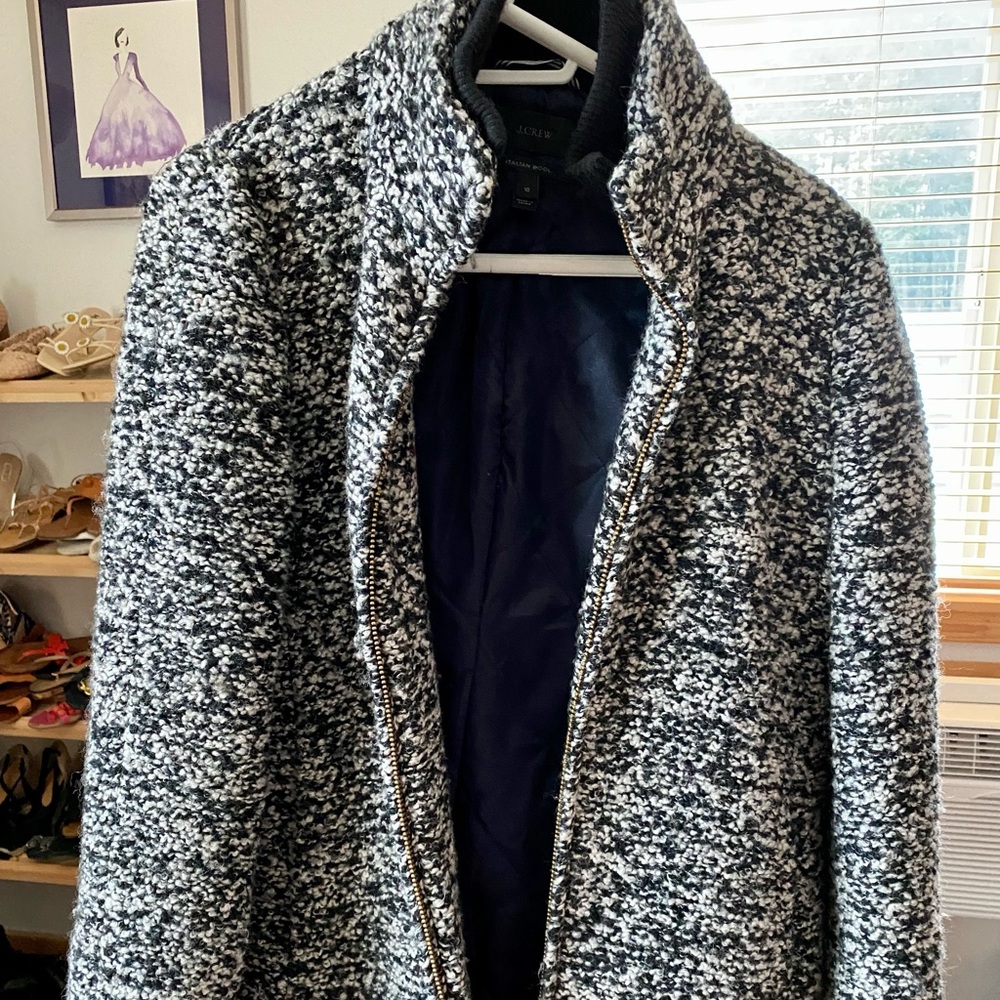Black and White J Crew Boucle Car Coat